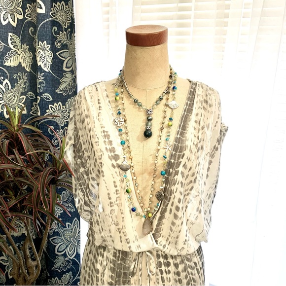 Love Is For Eternity maxi cover-up in a white and gray color combo- L - Picture 4 of 13